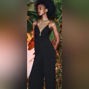 New Women’s sz 2 black straps formal casual wide legs sophisticated jumpsuit